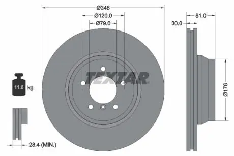 Диск гальмівний (передній) BMW 7 (E65-E67) 01-09 (348x30) PRO+ TEXTAR 92122905