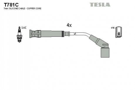 Комплект проводов зажигания TESLA T781C