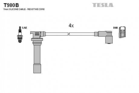 Комплект кабелiв запалювання TESLA T980B