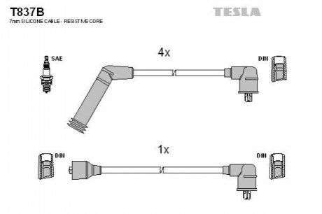 Комплект проводов зажигания TESLA T837B (фото 1)