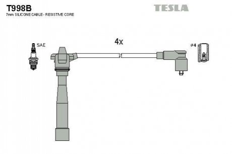 Комплект кабелiв запалювання TESLA T998B (фото 1)