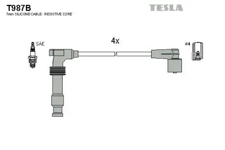 Фото комплект кабелiв запалювання TESLA T987B Комплект кабелiв запалювання TESLA T987B