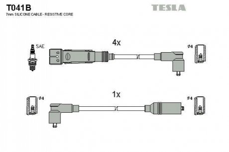 Комплект кабелей зажигания TESLA T041B