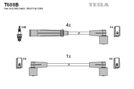 Фото комплект кабелiв запалювання TESLA T608B Комплект кабелiв запалювання TESLA T608B
