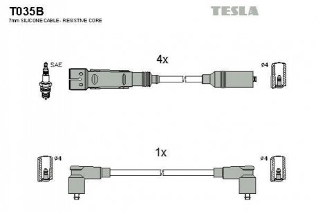 Комплект кабелей высоковольтных TESLA T035B (фото 1)