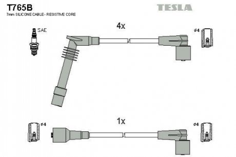 Комплект проводов зажигания TESLA T765B (фото 1)