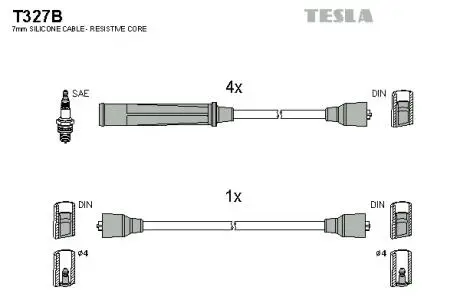 Фото комплект кабелiв запалювання TESLA T327B Комплект кабелiв запалювання TESLA T327B
