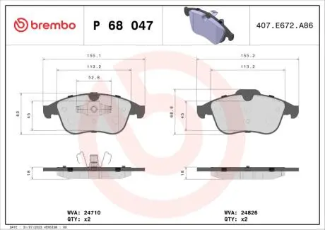 Гальмівні колодки пер. Megane III 08-/Scenic 09- (ATE) BREMBO P68 047