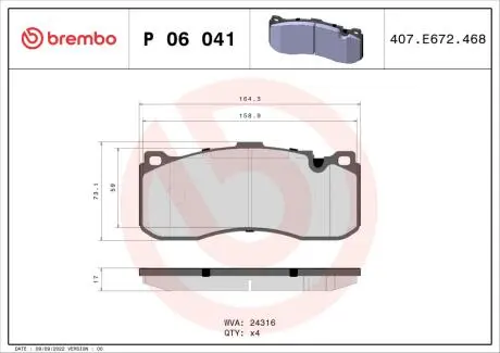 Комплект тормозных колодок, дисковый тормоз BREMBO P06 041