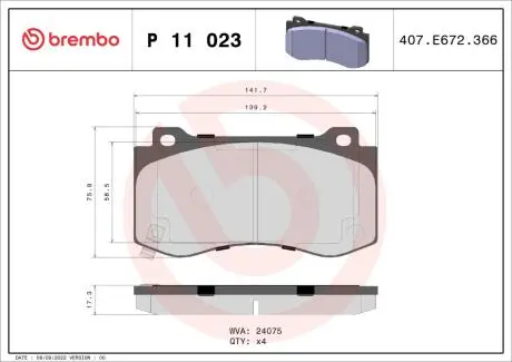 Комплект тормозных колодок, дисковый тормоз BREMBO P11 023
