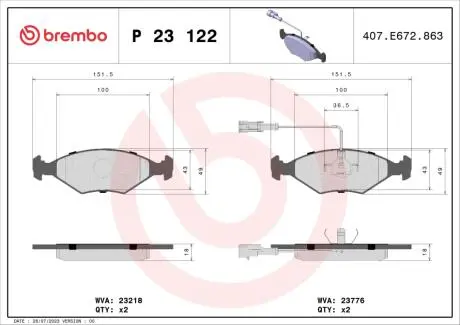 Комплект тормозных колодок, дисковый тормоз BREMBO P23 122