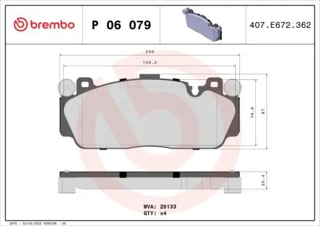 Комплект тормозных колодок, дисковый тормоз BREMBO P06 079