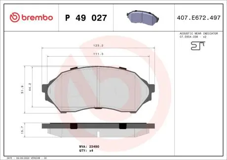 Комплект тормозных колодок, дисковый тормоз BREMBO P49 027