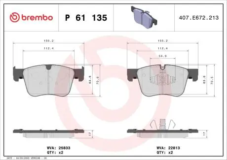 Гальмівні колодки дискові BREMBO P61 135