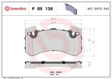 Комплект тормозных колодок, дисковый тормоз BREMBO P85 136