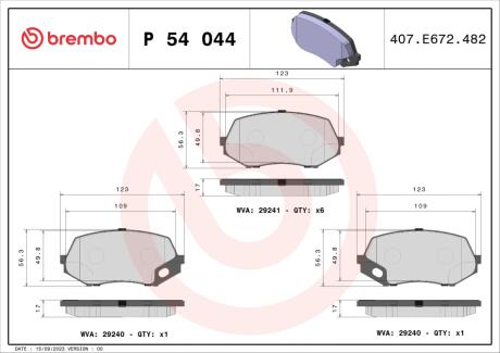 Комплект тормозных колодок, дисковый тормоз BREMBO P54 044