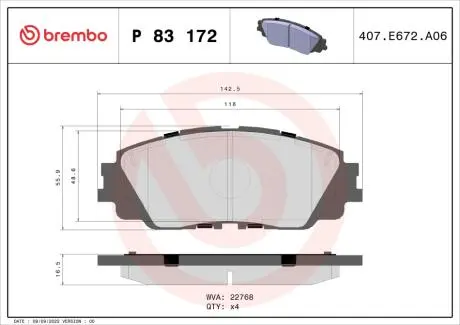 Гальмівні колодки пер. Toyota Rav4 18- BREMBO P83 172