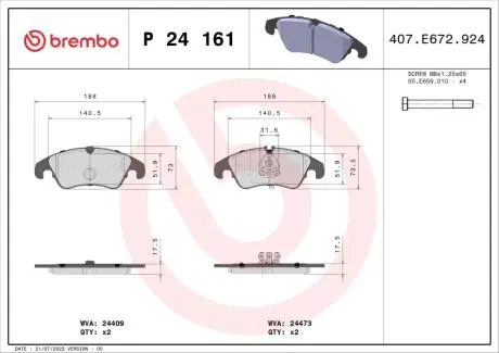 Фото гальмівні колодки дискові BREMBO P24 161 Гальмівні колодки дискові BREMBO P24 161
