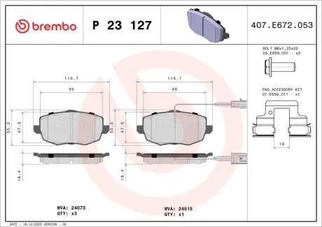 Комплект тормозных колодок, дисковый тормоз BREMBO P23 127