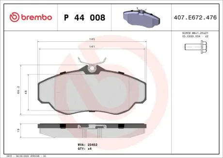 Тормозные колодки дисковые BREMBO P44 008