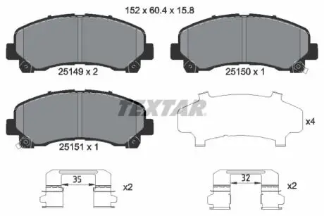Комплект тормозных колодок, дисковый тормоз TEXTAR 2514901