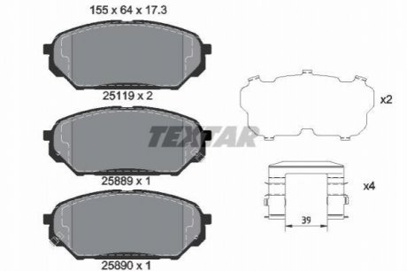 Комплект тормозных колодок, дисковый тормоз TEXTAR 2511901 (фото 1)