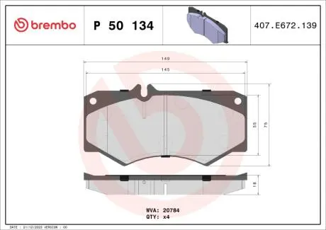 Тормозные колодки дисковые BREMBO P50 134