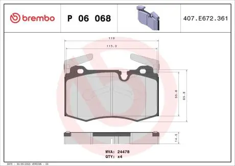 Комплект тормозных колодок, дисковый тормоз BREMBO P06 068