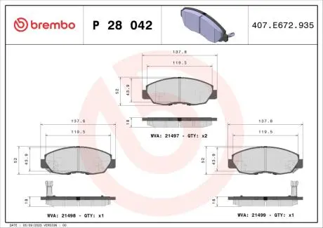 Комплект тормозных колодок, дисковый тормоз BREMBO P28 042