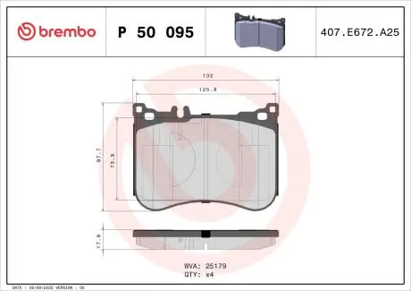 Комплект тормозных колодок, дисковый тормоз BREMBO P50 095