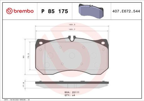 Гальмівні колодки дискові BREMBO P85 175