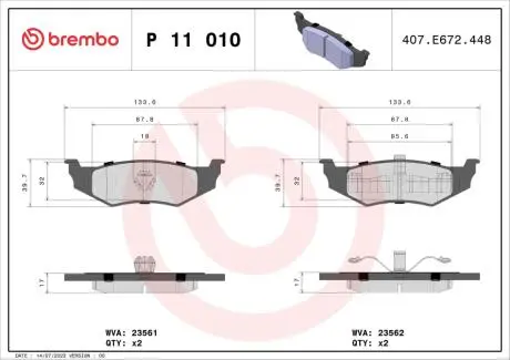 Комплект тормозных колодок, дисковый тормоз BREMBO P11 010