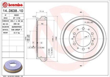 Тормозной барабан BREMBO 14.D638.10