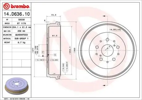 Тормозной барабан BREMBO 14.D636.10