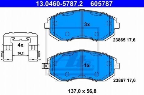 Колодки гальмівні (передні) Subaru Forester 02-/Impreza 00-/Legacy 03-14/Outback 03- (Tokico) ATE 13.0460-5787.2
