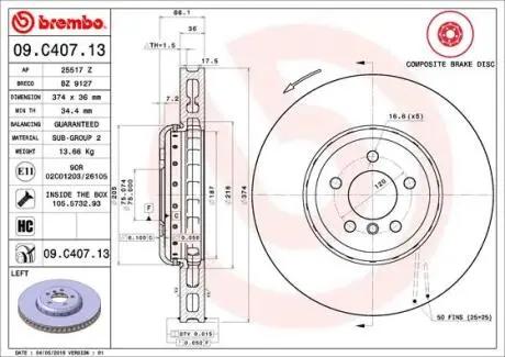 Тормозной диск BREMBO 09.C407.13