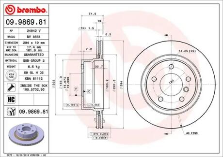 Тормозной диск BREMBO 09.9869.81 (фото 1)