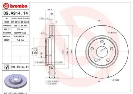 Тормозной диск BREMBO 09.A914.14