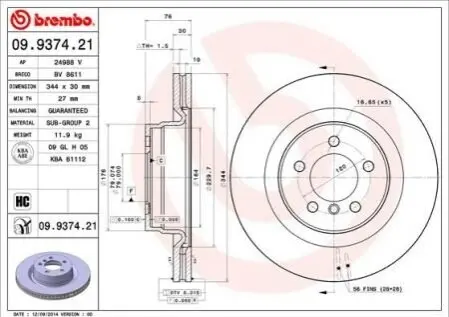 Тормозной диск BREMBO 09.9374.21