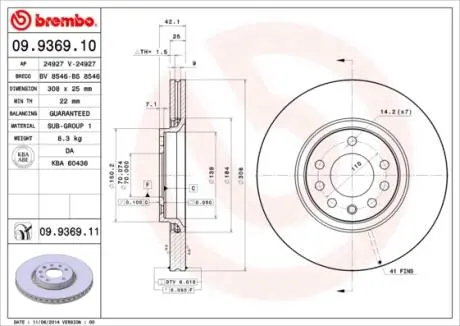 Тормозной диск BREMBO 09.9369.10