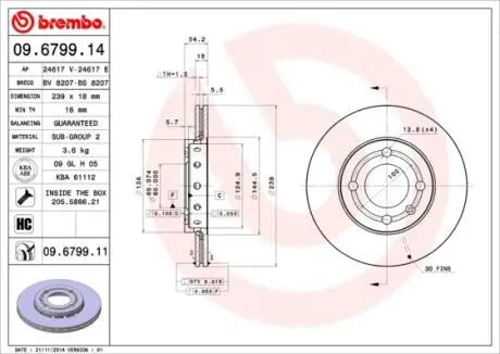 Тормозной диск BREMBO 09.6799.11