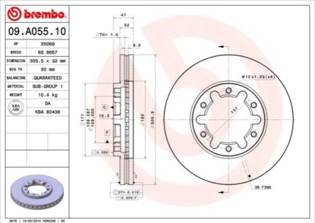 Тормозной диск BREMBO 09.A055.10 (фото 1)