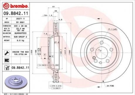 Тормозной диск BREMBO 09.B842.11