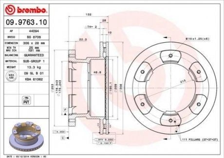 Тормозной диск BREMBO 09.9763.10 (фото 1)