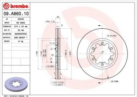 Гальмівний диск BREMBO 09.A860.10 (фото 1)