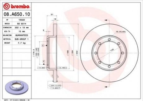 Тормозной диск BREMBO 08.A650.10 (фото 1)