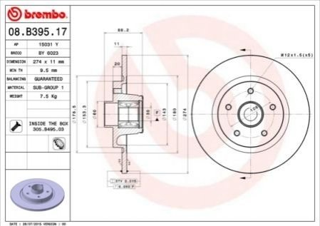 Тормозной диск BREMBO 08.B395.17