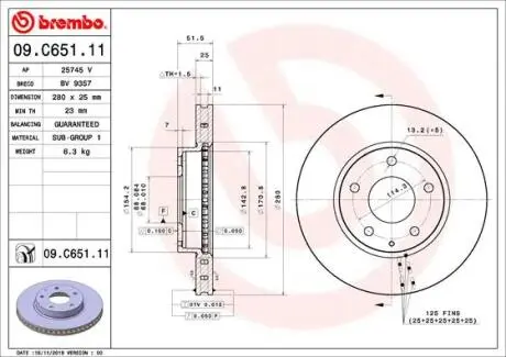 Гальмівний диск пер. 3/CX3 13- BREMBO 09.C651.11