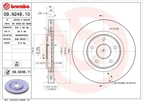 Гальмівний диск пер. Dodge Journey 08- BREMBO 09.N248.11