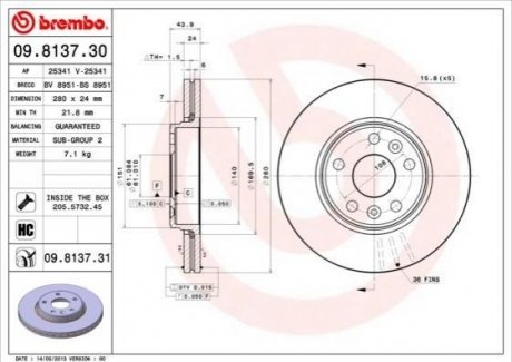 Тормозной диск BREMBO 09.8137.31 (фото 1)
